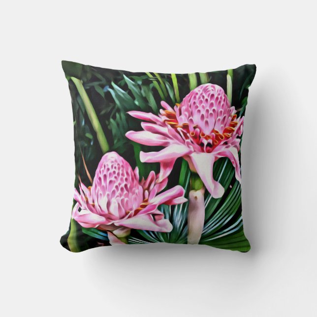 Tropisches doppeltes Ingwer-Blumen-Kissen Kissen (Vorderseite)