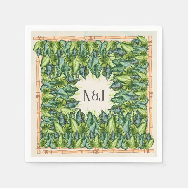 Tropisches Dschungel Blätter & Botanische Hochzeit Serviette (Vorderseite)