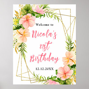 Tropisches Dschungel-Blumen-Geburtstags-Willkommen Poster