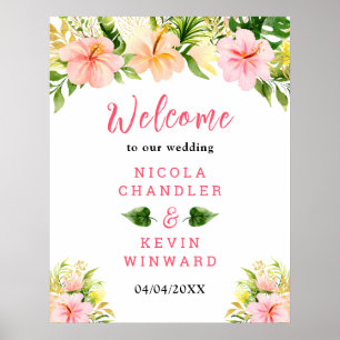 Tropisches Dschungel-Blumen-Hochzeits-Willkommenss Poster