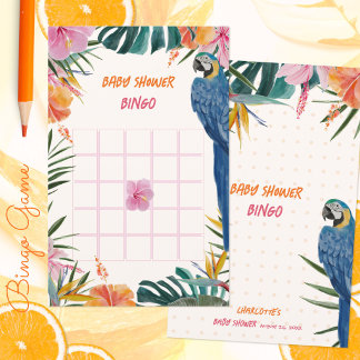 Tropisches Dschungel-Papageien-Baby-Shower-Bingo-S