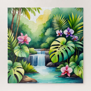 Tropisches Dschungel-Wasserfall-Orchideen-Paradies