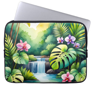 Tropisches Dschungel-Wasserfall-Orchideen-Paradies Laptopschutzhülle