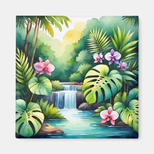 Tropisches Dschungel-Wasserfall-Orchideen-Paradies Magnet