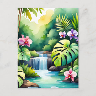 Tropisches Dschungel-Wasserfall-Orchideen-Paradies Postkarte