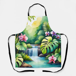 Tropisches Dschungel-Wasserfall-Orchideen-Paradies Schürze
