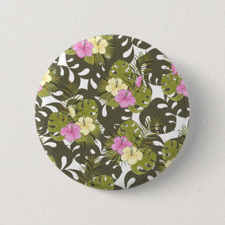 Tropisches Dschungelblätter- und Hibiskus-Muster Button