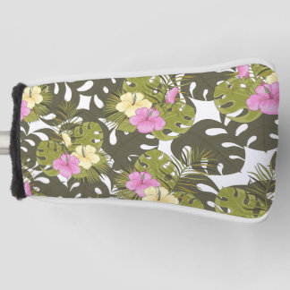 Tropisches Dschungelblätter- und Hibiskus-Muster Golf Headcover
