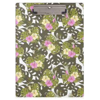 Tropisches Dschungelblätter- und Hibiskus-Muster Klemmbrett