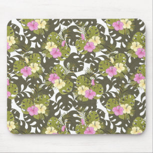 Tropisches Dschungelblätter- und Hibiskus-Muster Mousepad