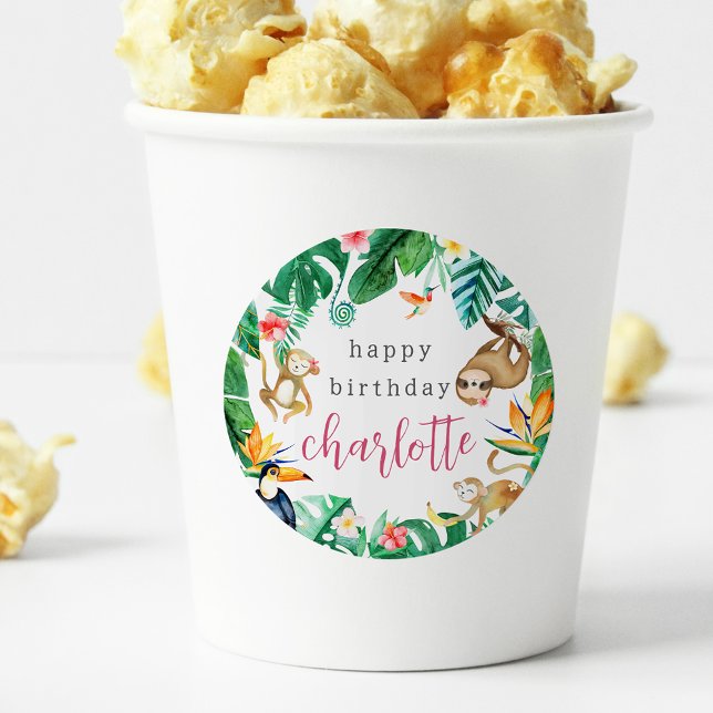 Tropisches Dschungeltiere Kindergeburtstag Party Runder Aufkleber (Von Creator hochgeladen)