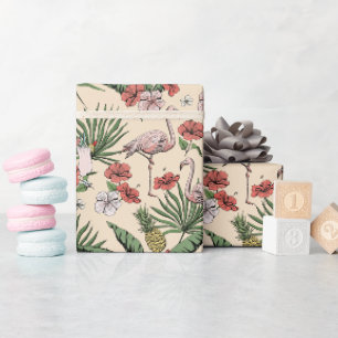 Tropisches Elfenbein-Flamingo-Blumenmuster Geschenkpapier