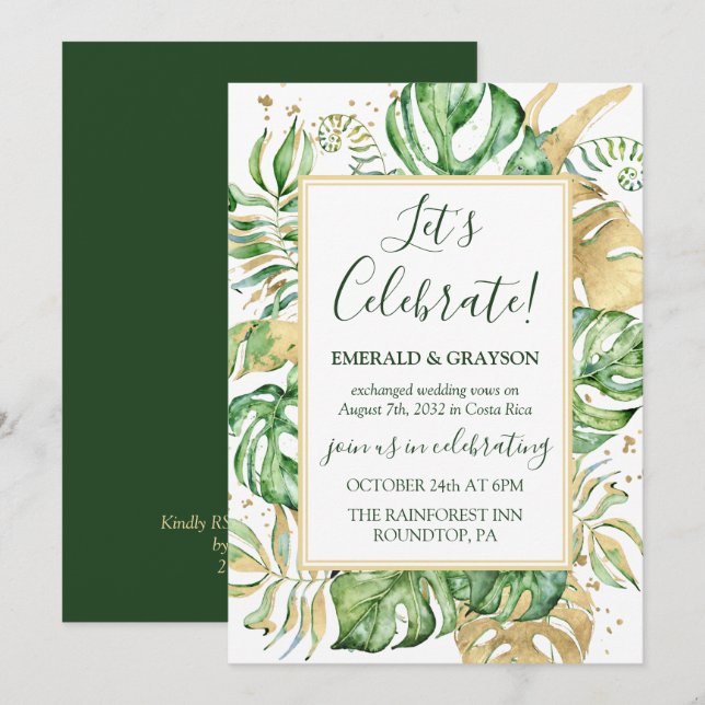 Tropisches Elopement Hochzeitsempfang Party Einladung (Vorne/Hinten)