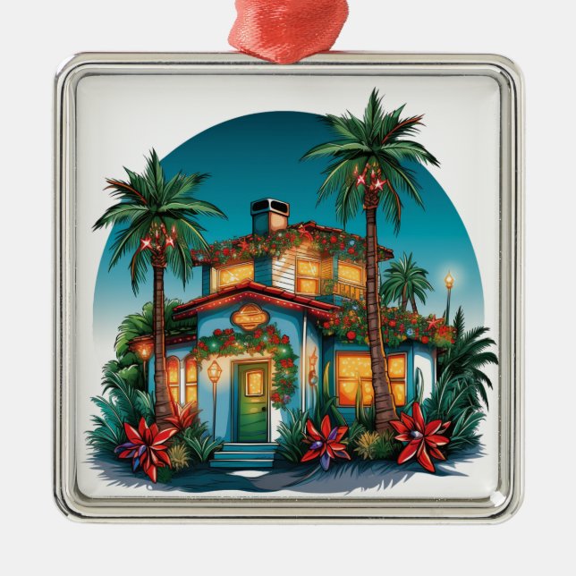 TROPISCHES FESTIVES CHRISTMAS STRANDHAUS ORNAMENT AUS METALL (Vorne)