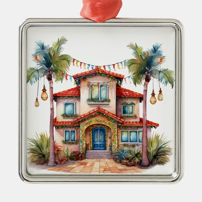 TROPISCHES FESTIVES CHRISTMAS STRANDHAUS ORNAMENT AUS METALL (Vorne)