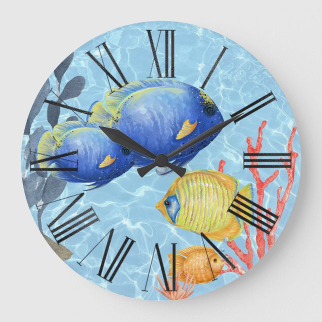 Tropisches Fischaquarium Große Wanduhr (Vorderseite)