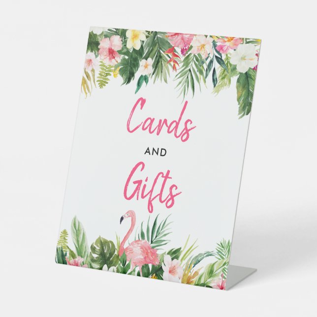 Tropisches Flamingo Brautparty Karten und Geschenk Sockelschild (Vorderseite)