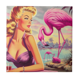 Tropisches Flamingo-Button Fliese