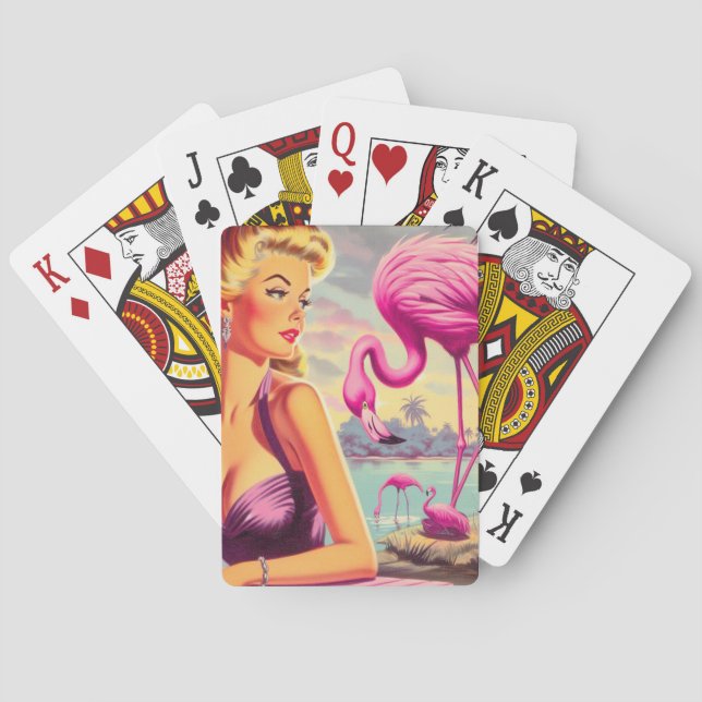 Tropisches Flamingo-Button Spielkarten (Rückseite)