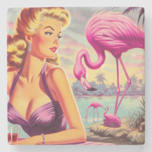 Tropisches Flamingo-Button Steinuntersetzer