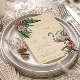 Tropisches Flamingo Gelbes Brautparty Gold Folieneinladung