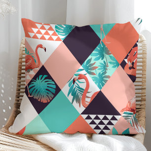 Tropisches Flamingo-Geometrisches Muster (Koralle Kissen