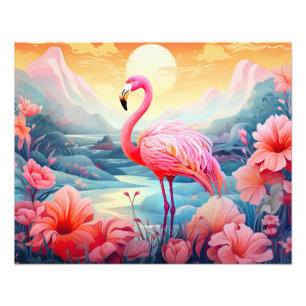 Tropisches Flamingo mit Blume Fotodruck