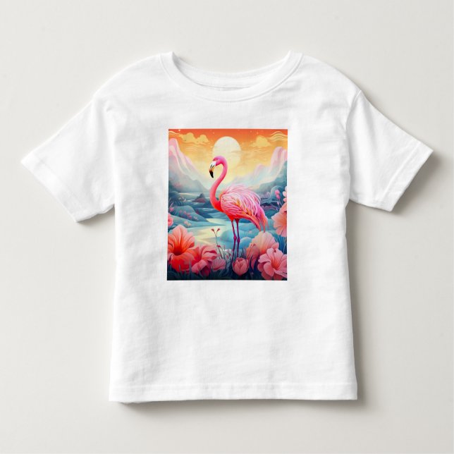 Tropisches Flamingo mit Blume Kleinkind T-shirt (Vorderseite)