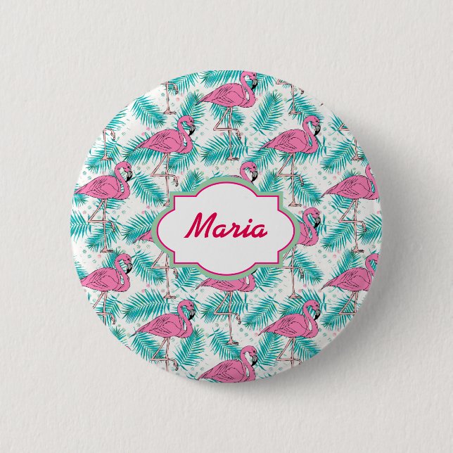 Tropisches Flamingo-Muster Button (Vorderseite)
