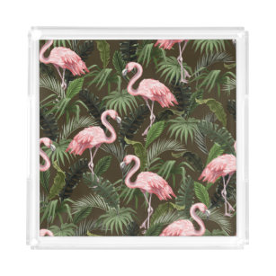 Tropisches Flamingo-Muster: Vintage Blätter Acryl Tablett