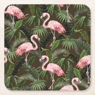 Tropisches Flamingo-Muster: Vintage Blätter Rechteckiger Pappuntersetzer