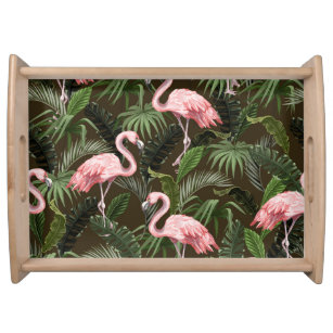 Tropisches Flamingo-Muster: Vintage Blätter Serviertablett