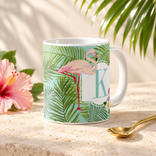 Tropisches Flamingo-Palmenblatt-Monogramm Kaffeetasse