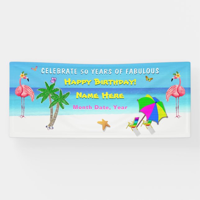 Tropisches Flamingo Party 50 und fabelhaftes Banne Banner (Horizontal)