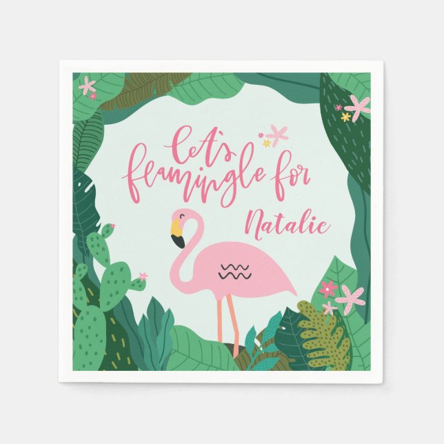 Tropisches Flamingo-Party Serviette (Vorderseite)