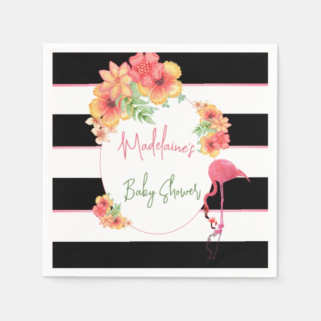 Tropisches Flamingo Pink Black Stripe Kinderdusche Serviette (Vorderseite)