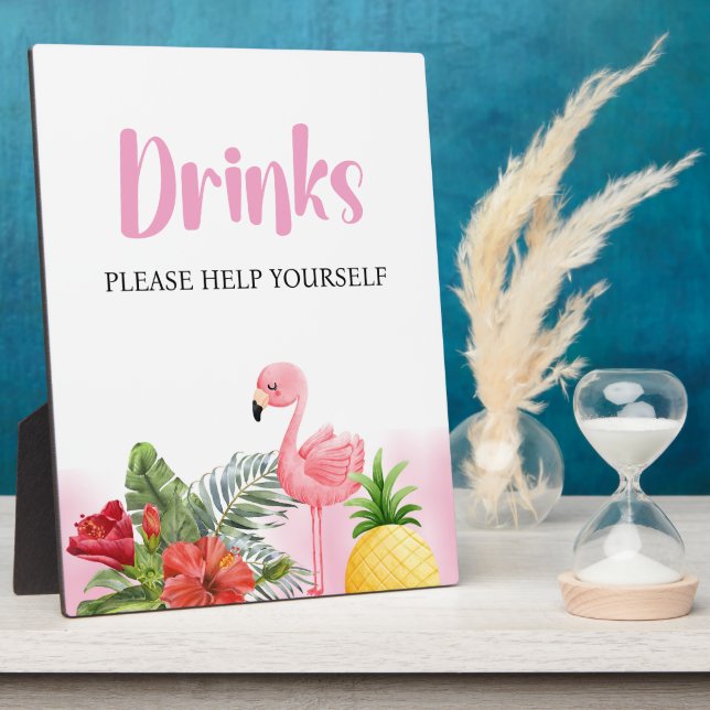Tropisches Flamingo Pink Drinks Zeichen Fotoplatte (Seite)