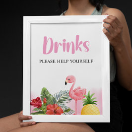 Tropisches Flamingo Pink Drinks Zeichen Poster