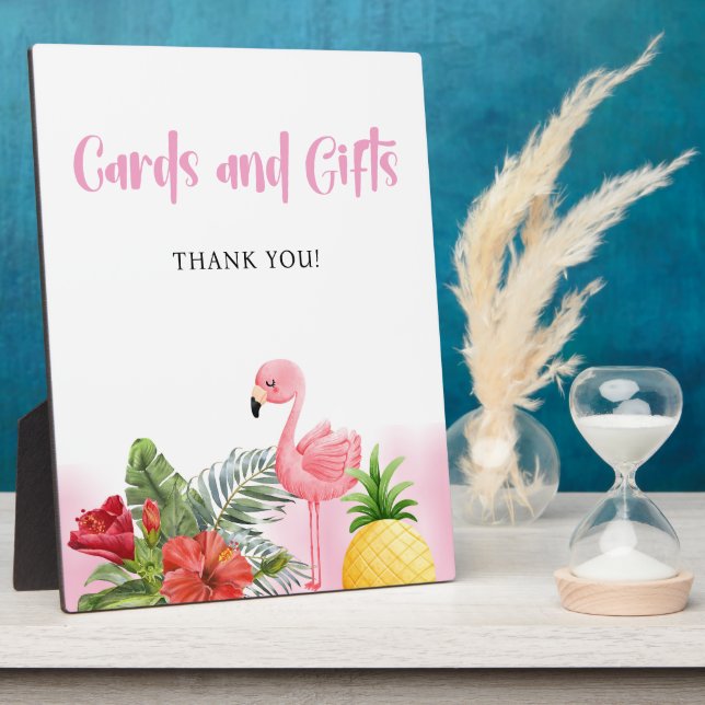 Tropisches Flamingo Pink Karten und Geschenkzeiche Fotoplatte (Seite)