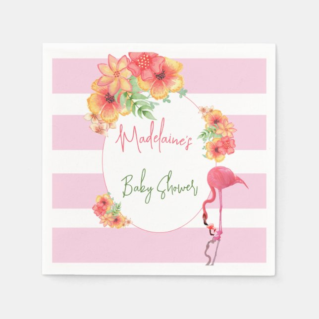 Tropisches Flamingo Pink Stripe Baby Dusche Serviette (Vorderseite)