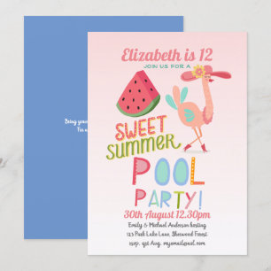 Tropisches Flamingo POOL PARTY Pink Water Melon Gi Einladung