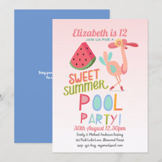 Tropisches Flamingo POOL PARTY Pink Water Melon Gi Einladung