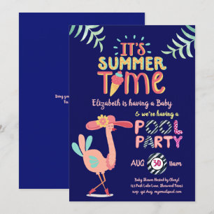 Tropisches Flamingo POOL Party Rosa Blau Quirky Sp Einladung