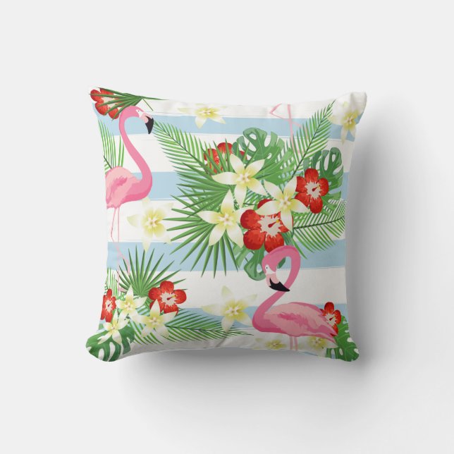 Tropisches Flamingo-Streifen-Muster Kissen (Vorderseite)