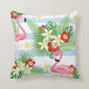 Tropisches Flamingo-Streifen-Muster Kissen