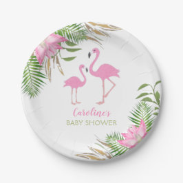 Tropisches Flamingo Wasserfarben Bläsernen Kinderd Pappteller