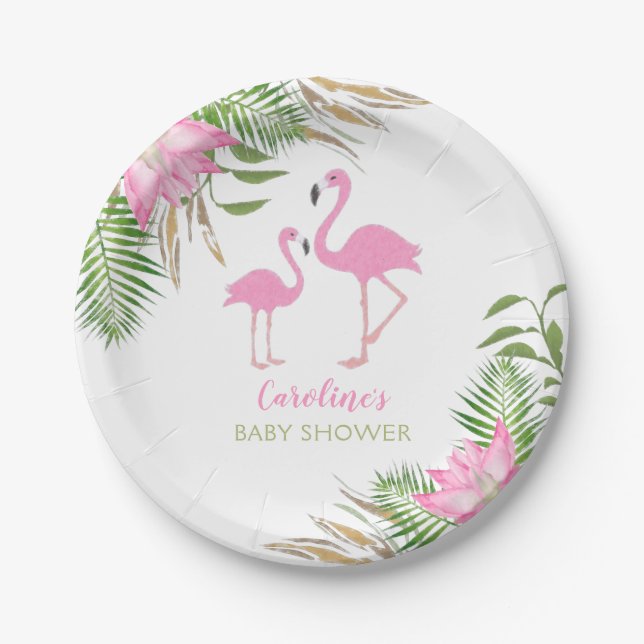 Tropisches Flamingo Wasserfarben Bläsernen Kinderd Pappteller (Vorderseite)