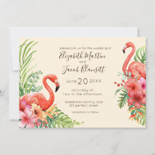 Tropisches Flamingos & Hibiskus Hochzeit Einladung