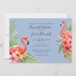 Tropisches Flamingos & Hibiskus Hochzeit Einladung