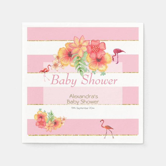 Tropisches Flamingos Pink Stripe Babydusche Serviette (Vorderseite)